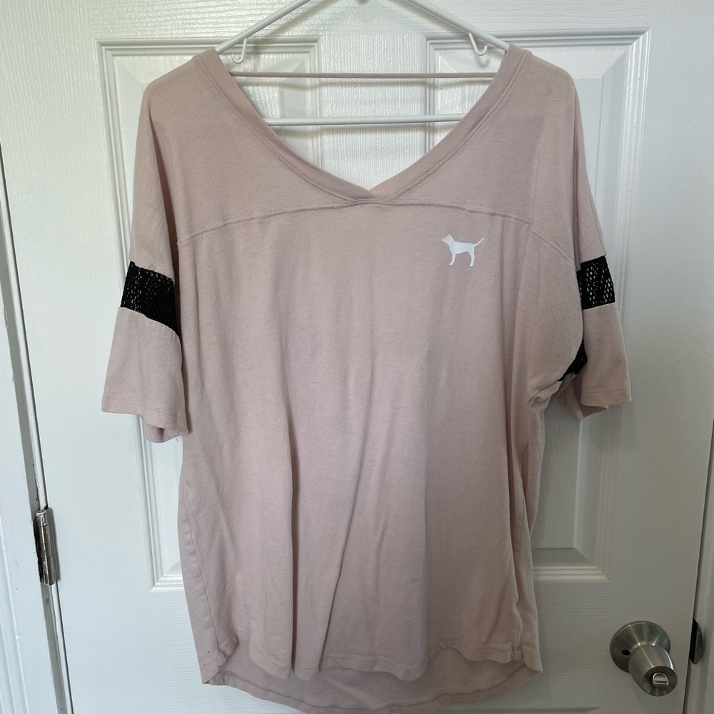 Victoria’s Secret PINK Varsity T-Shirt with Mesh in Pale Pink size Large